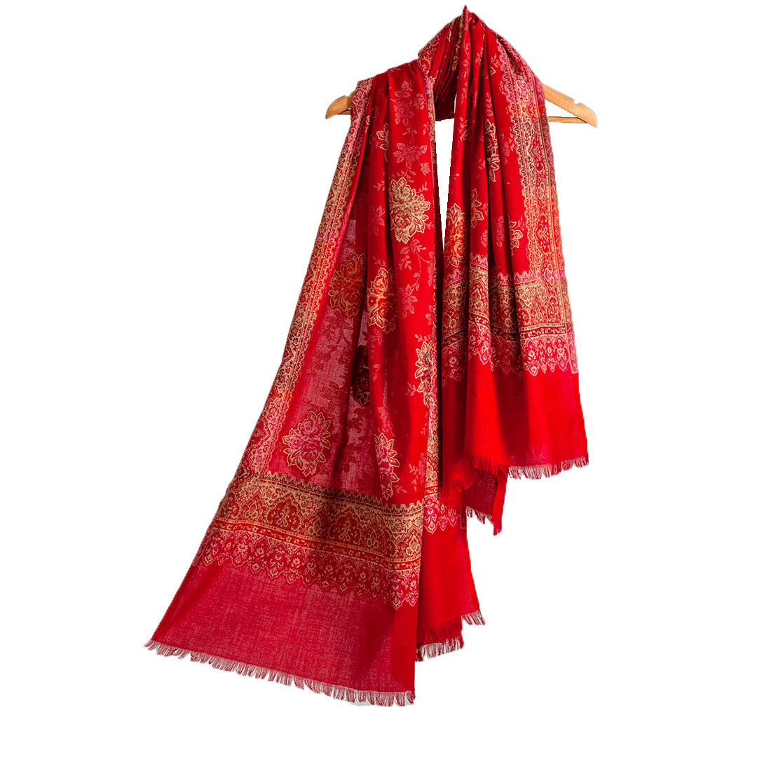 Woolen Stoles & Shawls | Red & Multi | 100x210 CM |