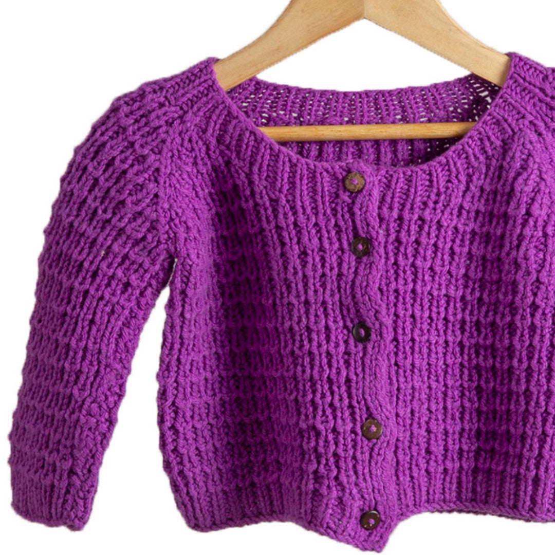 Cardigan Purple Haze | For Boy & Girl Baby |100% Organic Wool | Size-9 Months