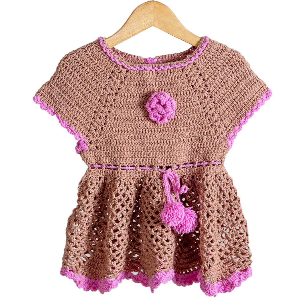 Baby Frock | 100% Wool | Color Beige Pink | Length - 38 cm Chest - 30 cm