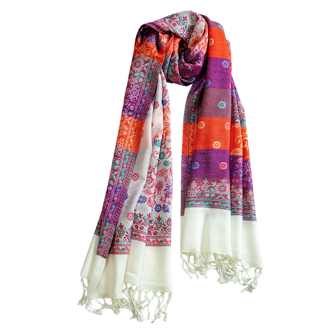 Woolen Stoles & Shawls |White & Multi | 70x210 CM|