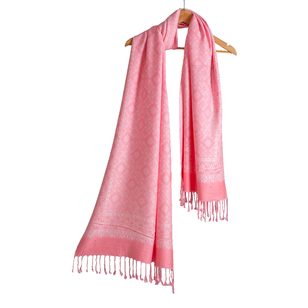 Stoles & Shawls | Pink Woolen S & White | 70x200 CM |