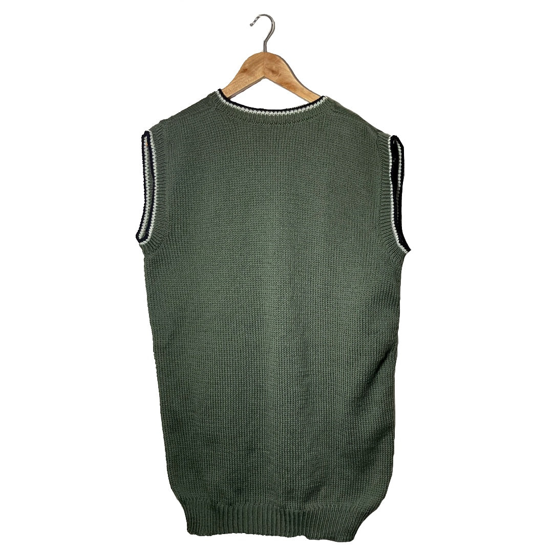 Pullover V - Neck Half Sleeve - Dark olive , ivory , Black | For Men | 100% Organic Wool