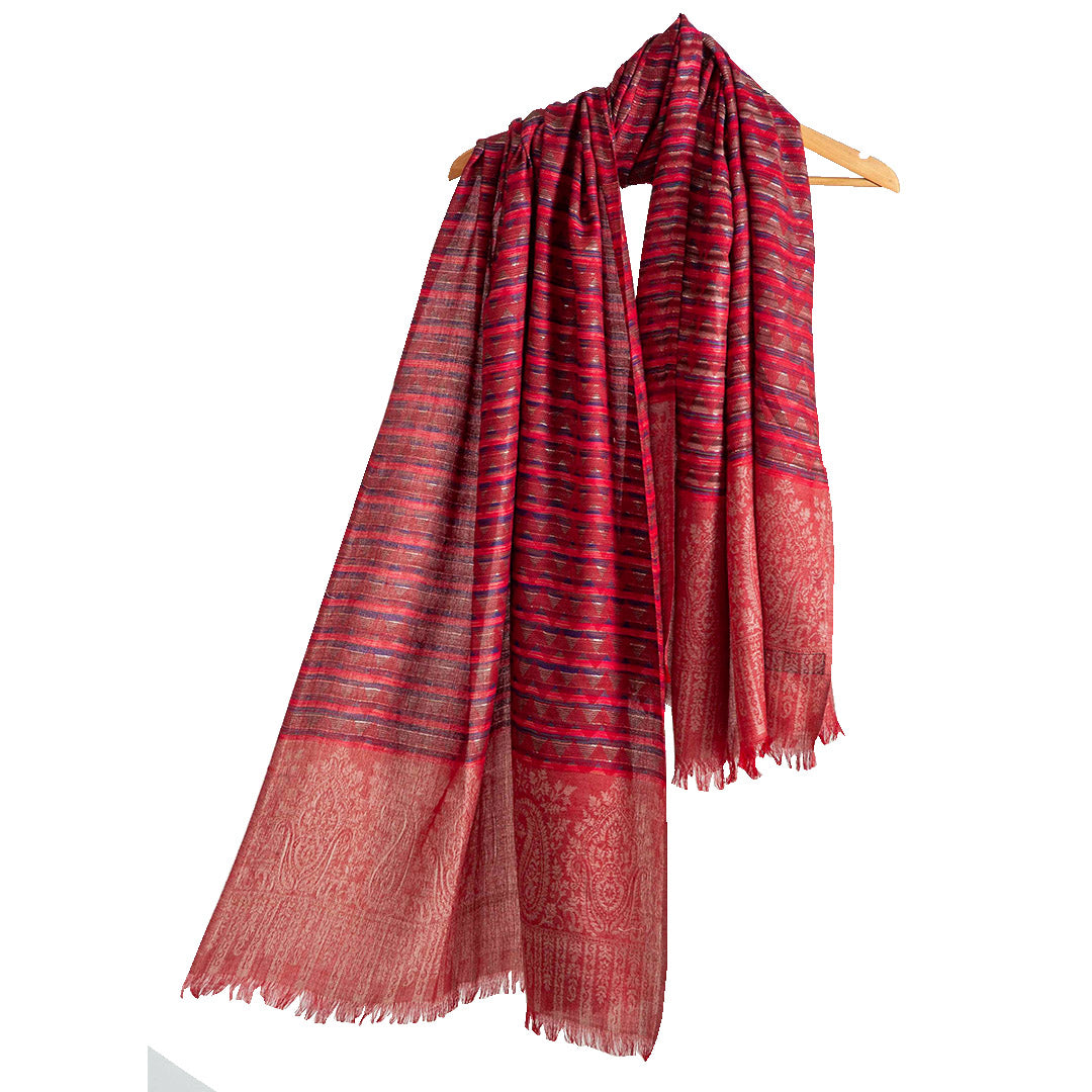 Woolen Stoles & Shawls | Red & Multi| 70x200 CM |