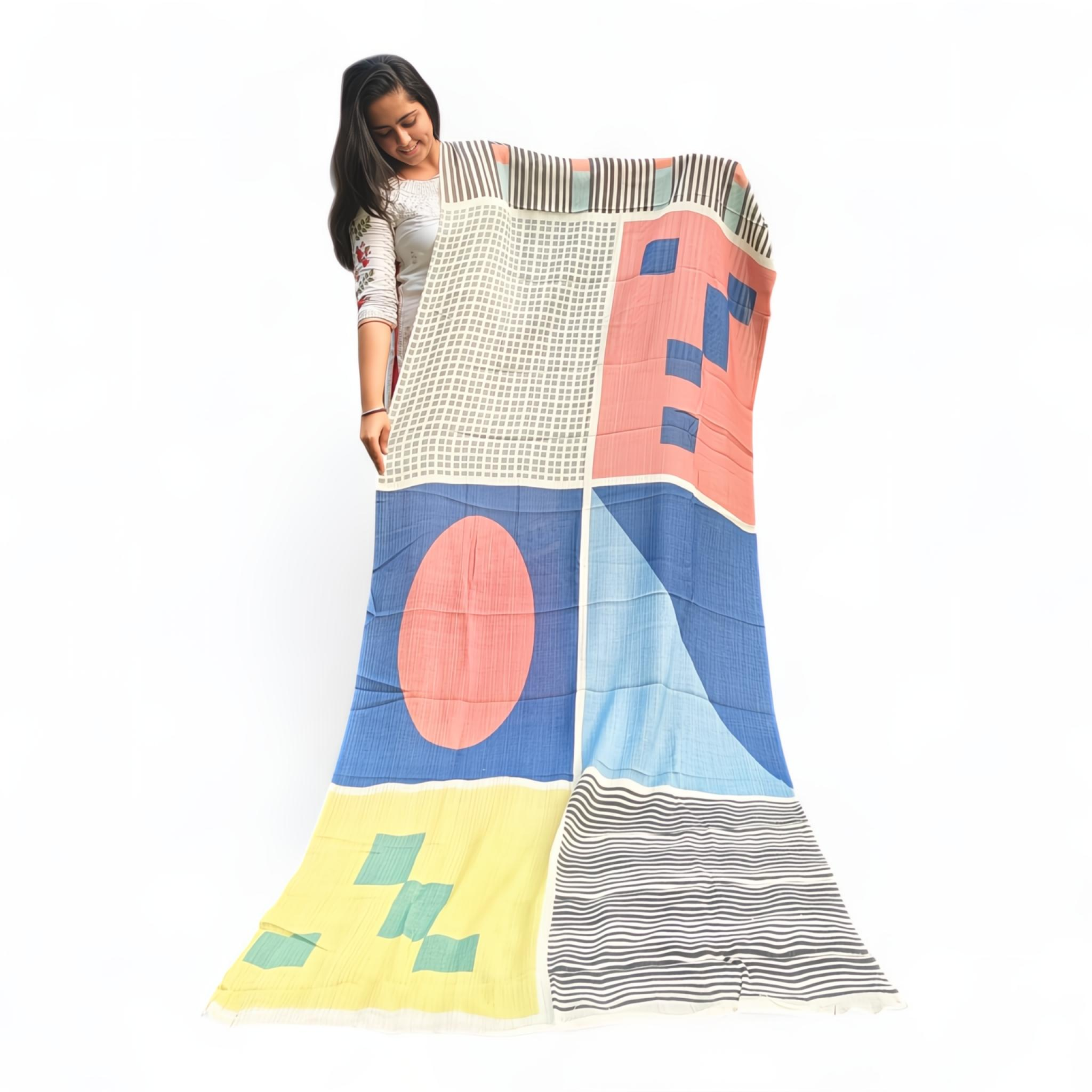 Multi-Color Wool Silk Blended Stole | Elegant Grid Design | For Women