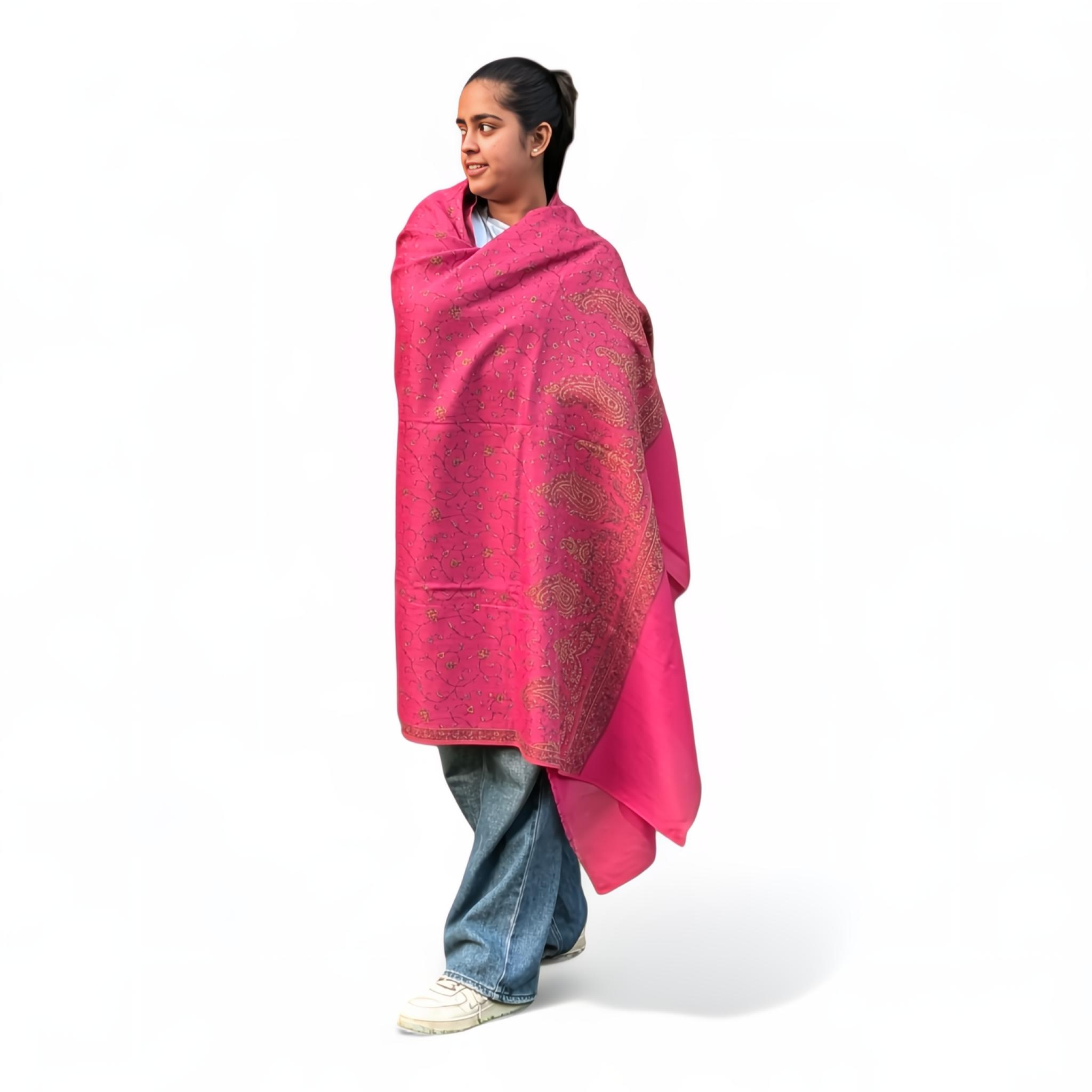 Pink Viscose Printed Stole | Multi-Pattern Ethnic Design | Soft Lightweight Wrap