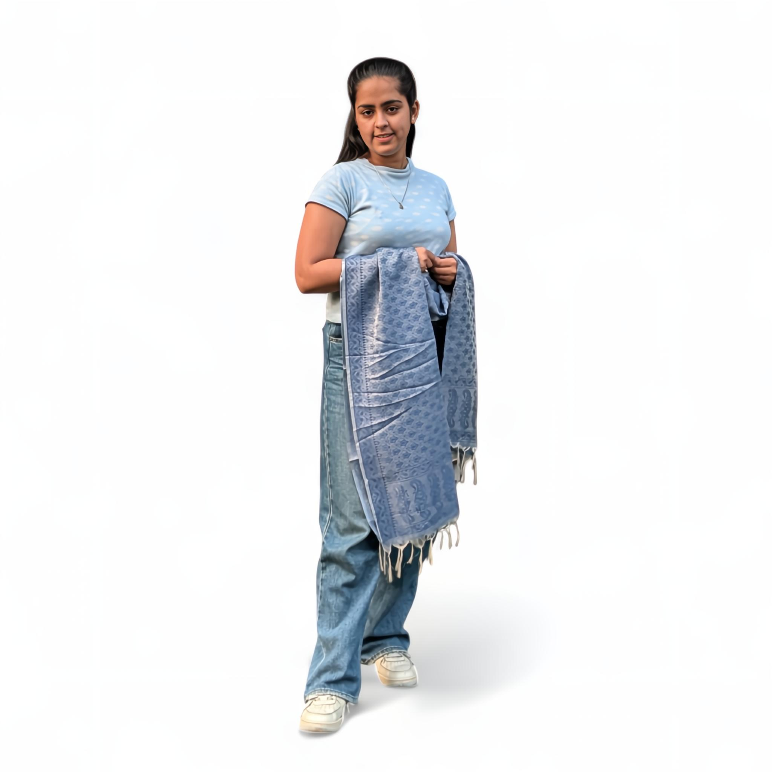 Blue Viscose Printed Dupatta | Soft Lightweight Ethnic Wrap
