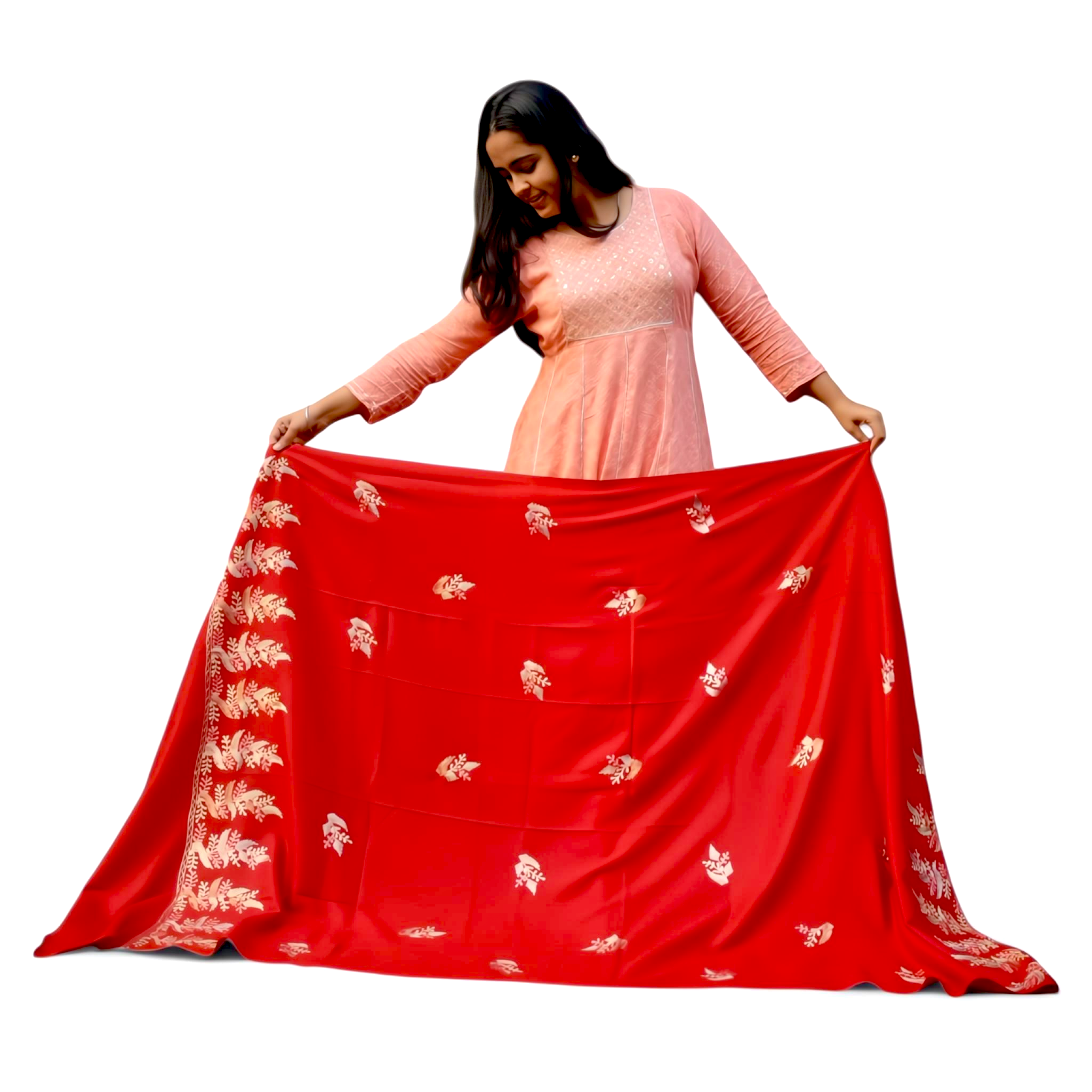 Red Embroidered Shawl – Multicolour Detailing | Premium Poly Wool