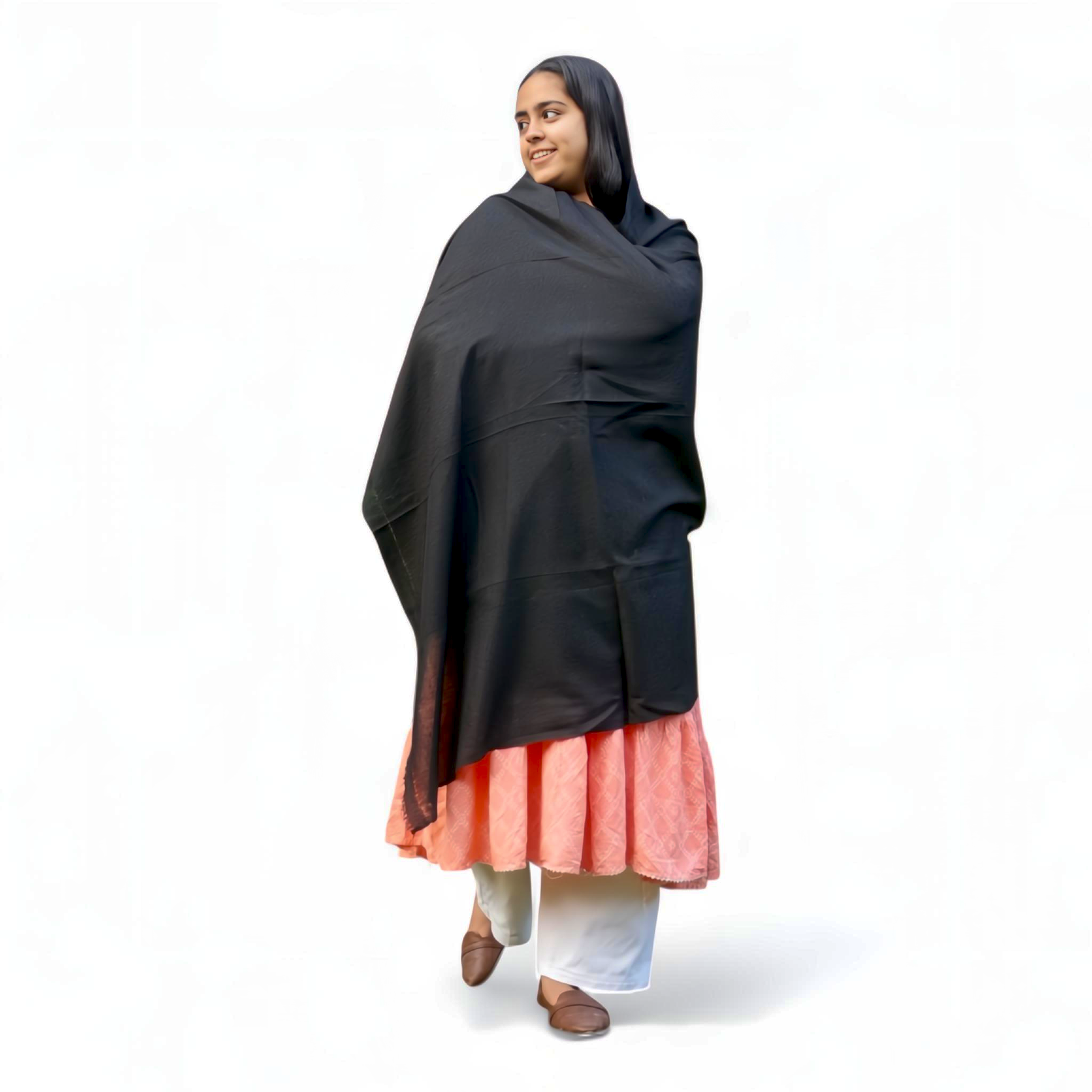 Black Wool–Silk Blend Stole | Soft, Luxurious & Lightweight | Classic Solid Design