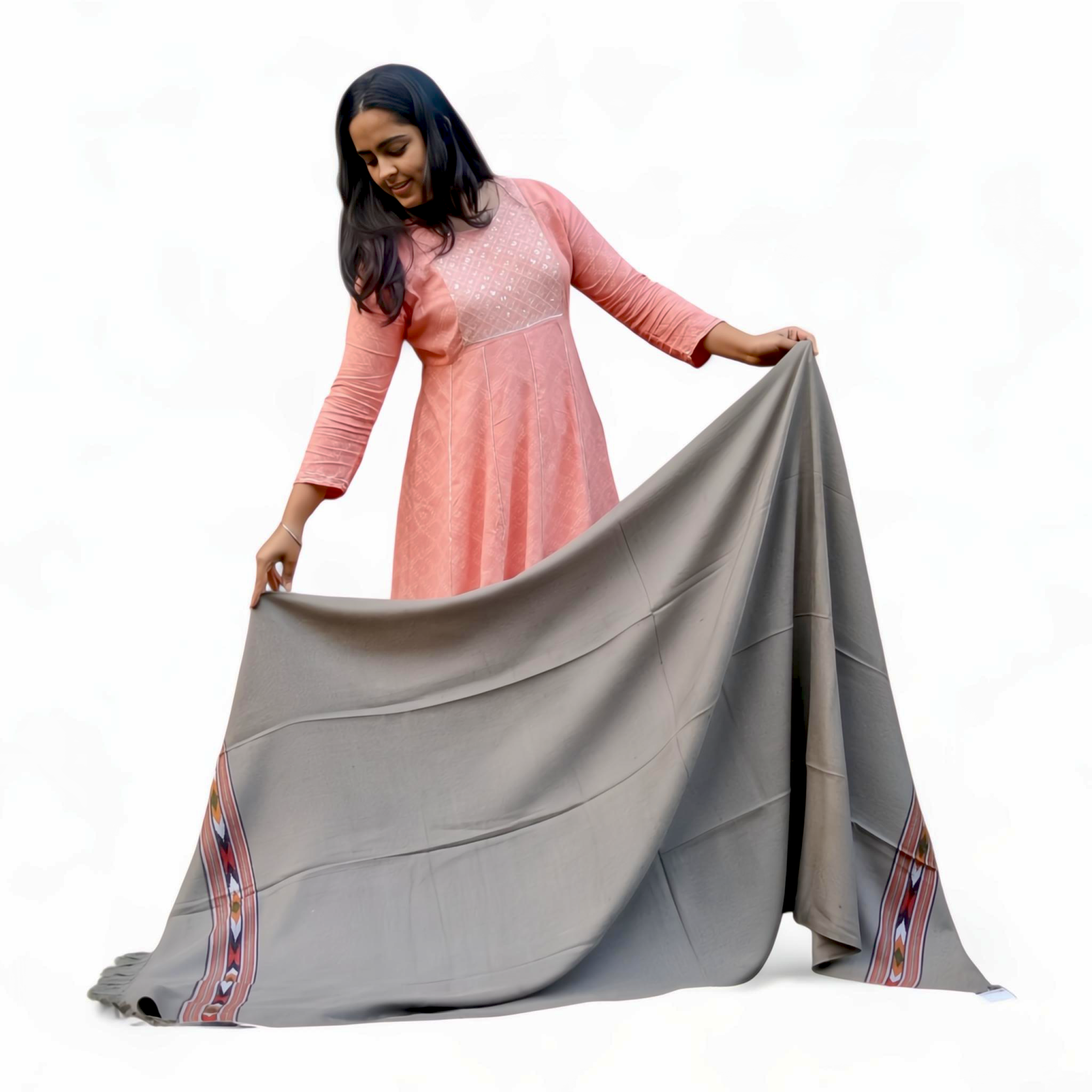 Elegant Woolen Grey Stole with Colorful Embroidery| For Women
