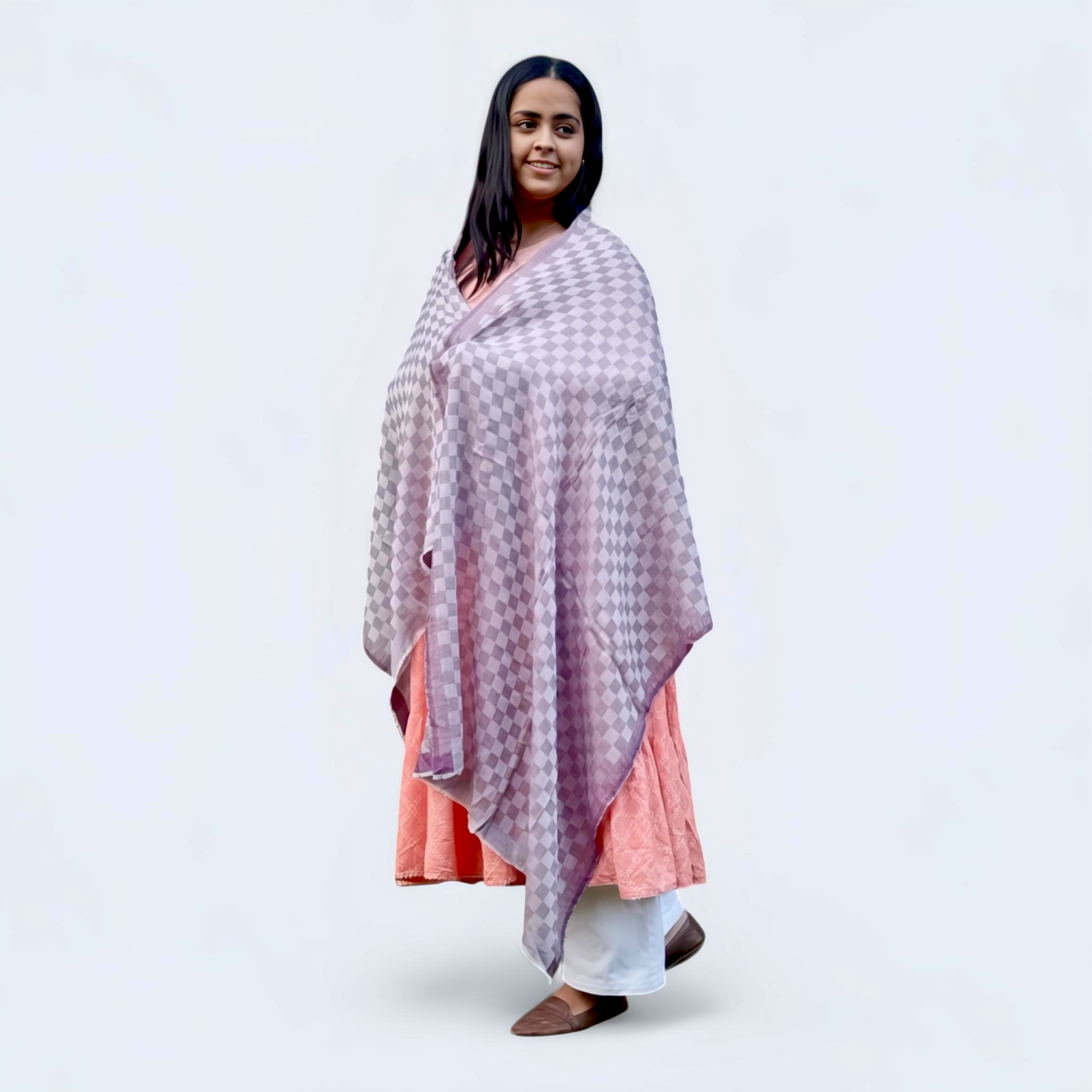 Multicolour Check Wool–Silk Stole for Women | Soft, Lightweight & Elegant
