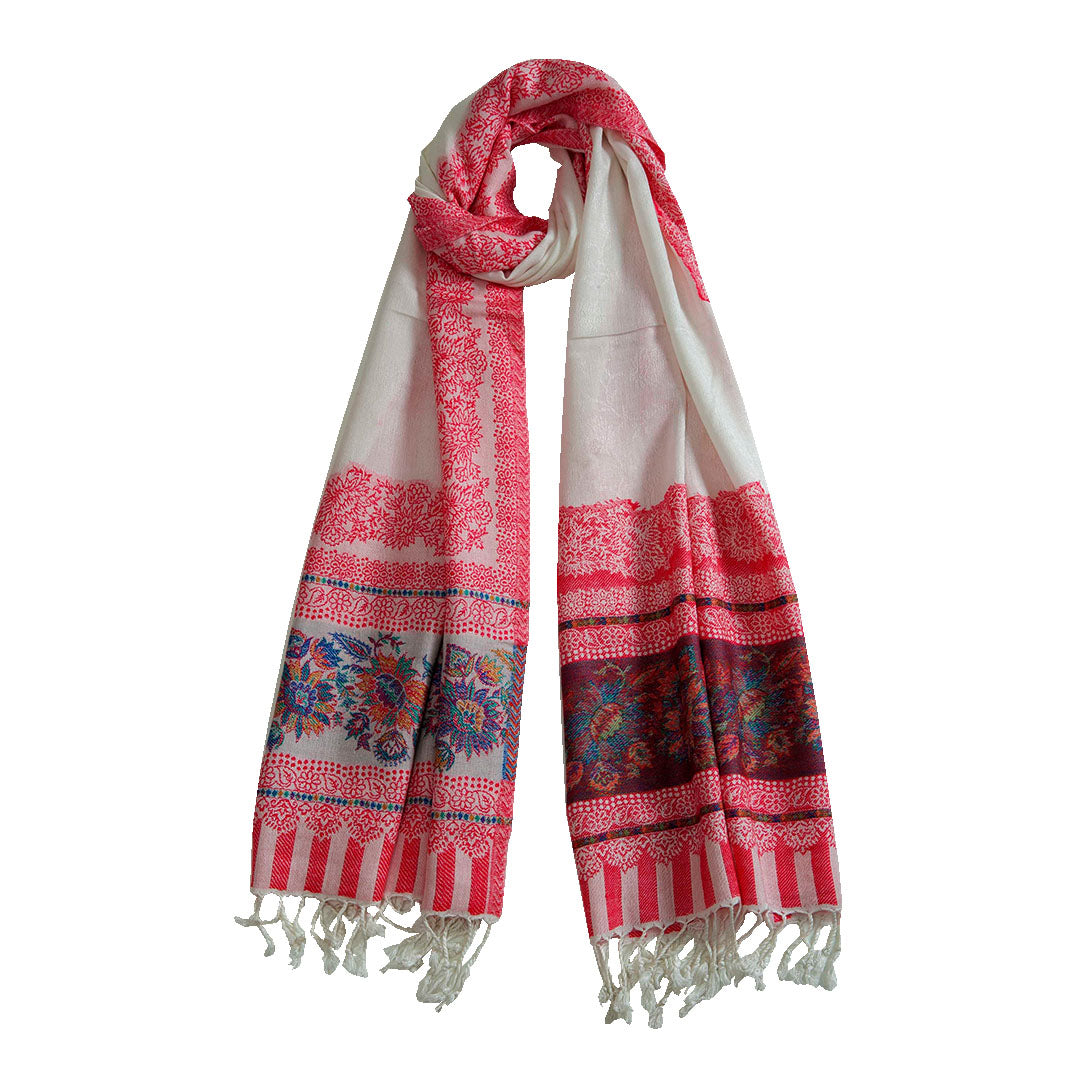 Woolen Stoles & Shawls | White & Multi | 70x210 CM |