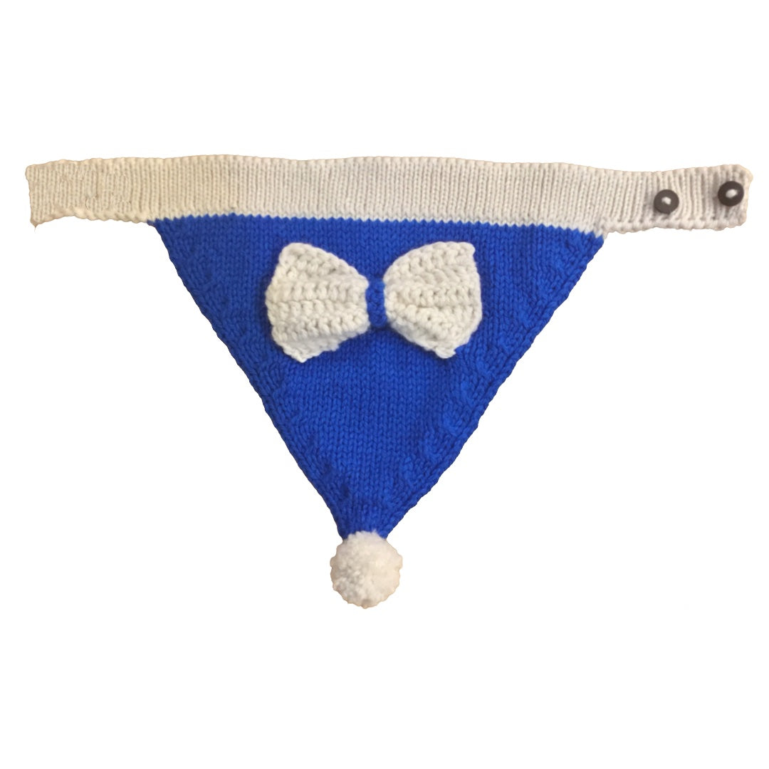 EcoFur Pet Bow in Organic Wool - Blue and White