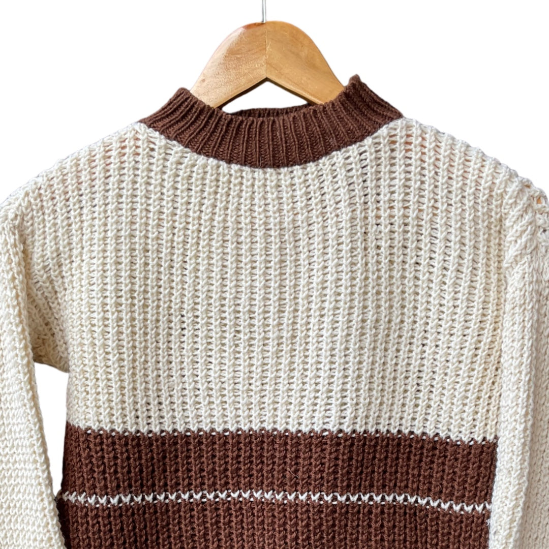 Organic Wool | Pullover | White & Brown