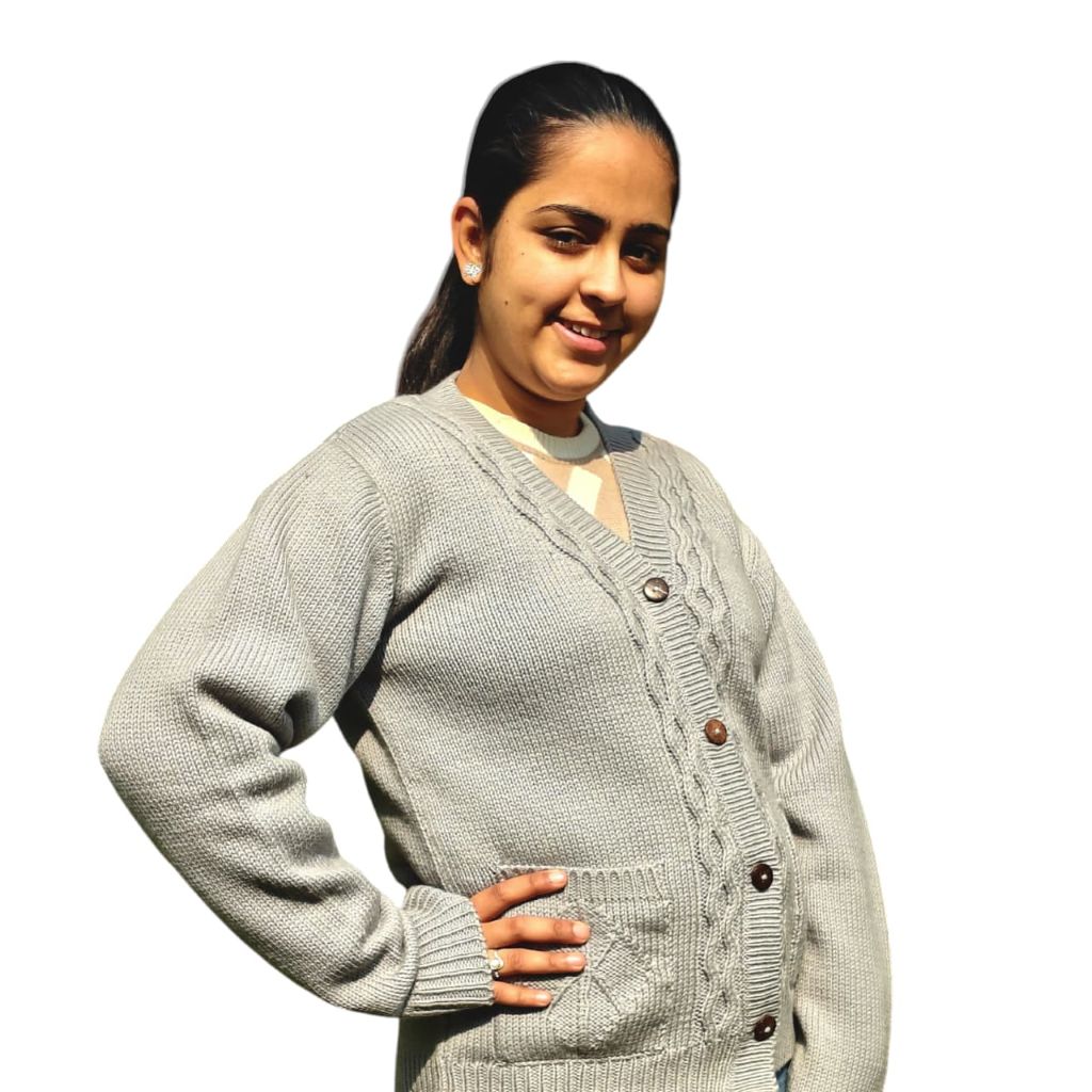 100% Wool Handcrafted Cable Knit Cardigan – Grey |