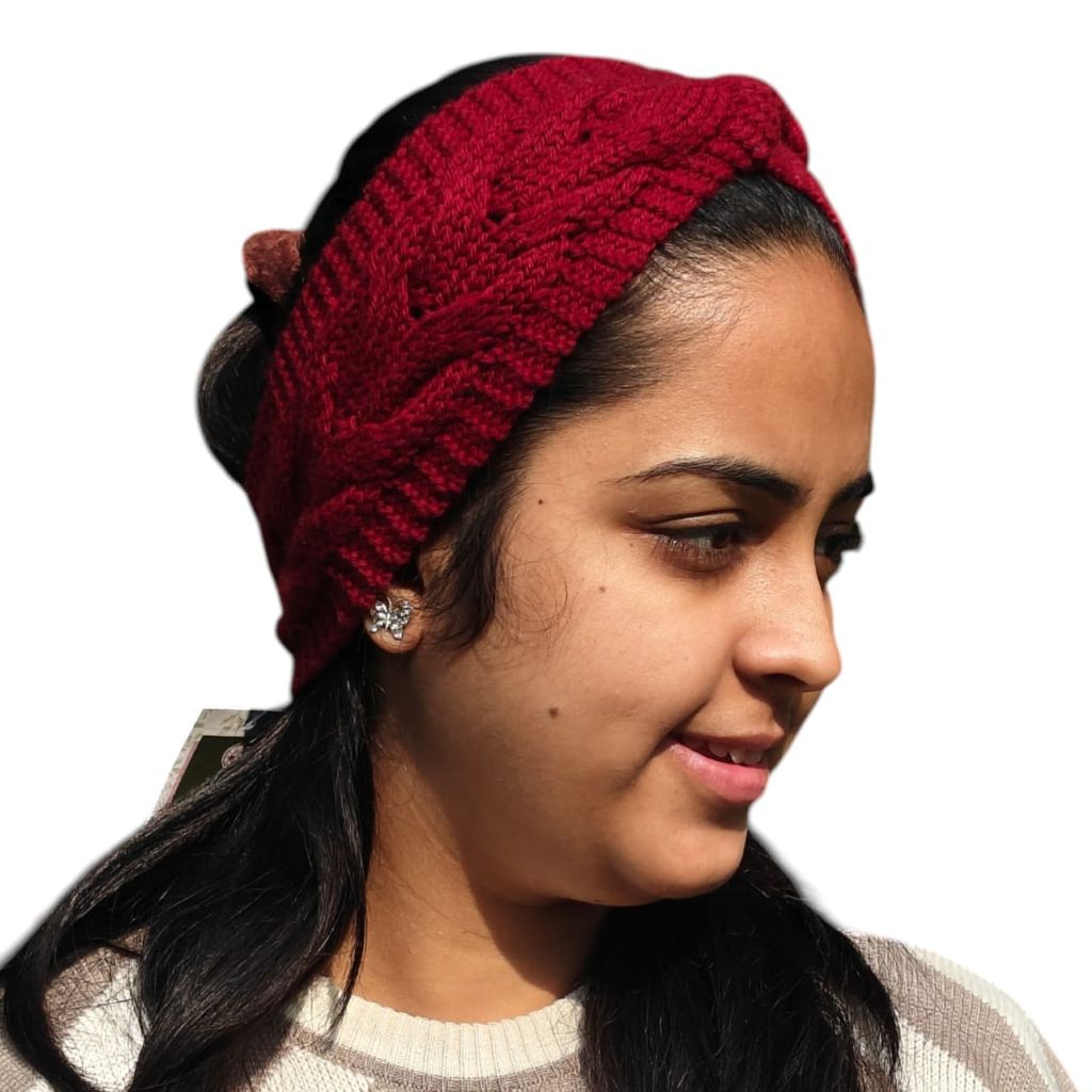 100% Wool Cable Knit Headband – Winery Red |