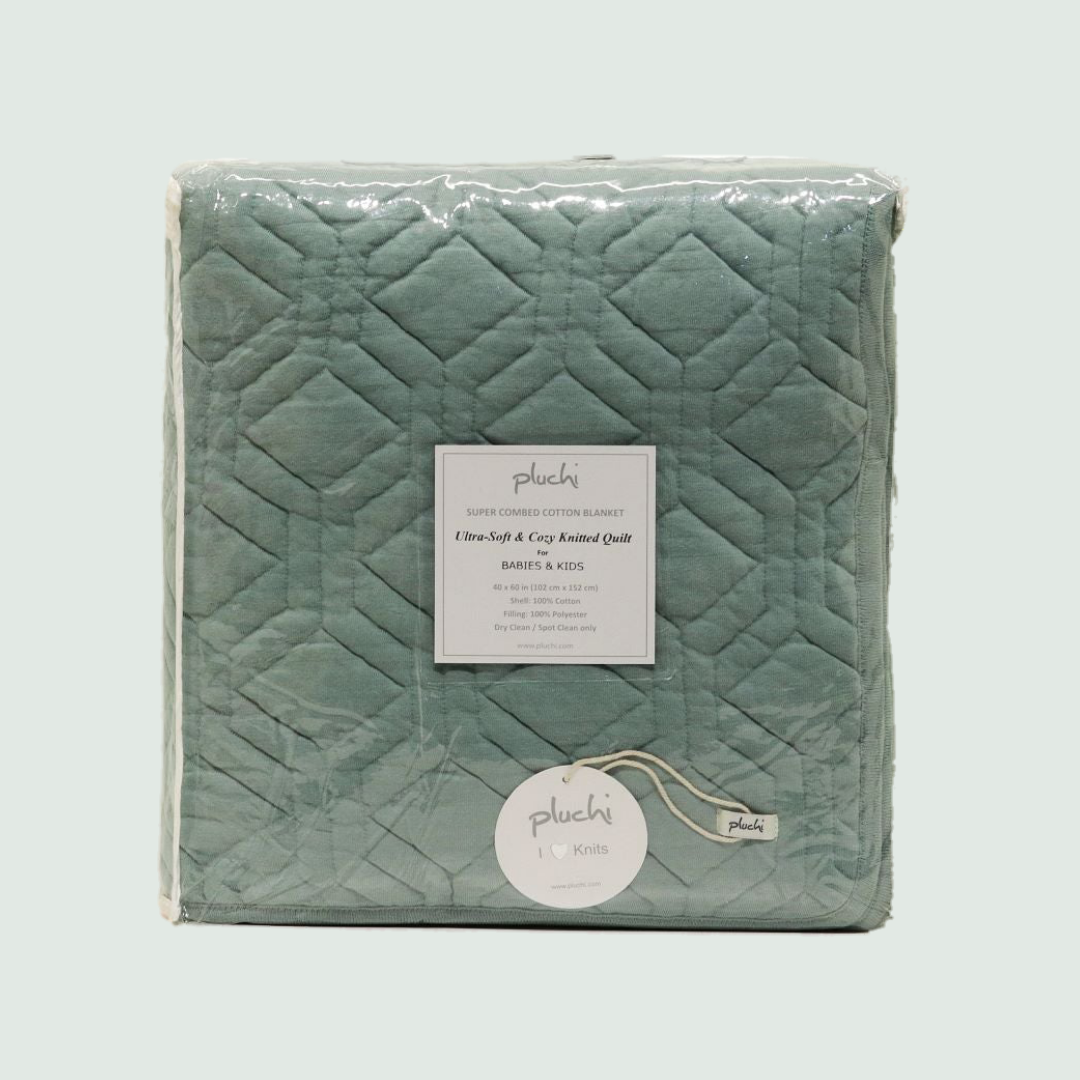 Blue Knitted AC Blanket/Quilt for Baby - Top View