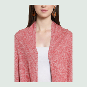 Natural Red Knitted Poncho - Collar