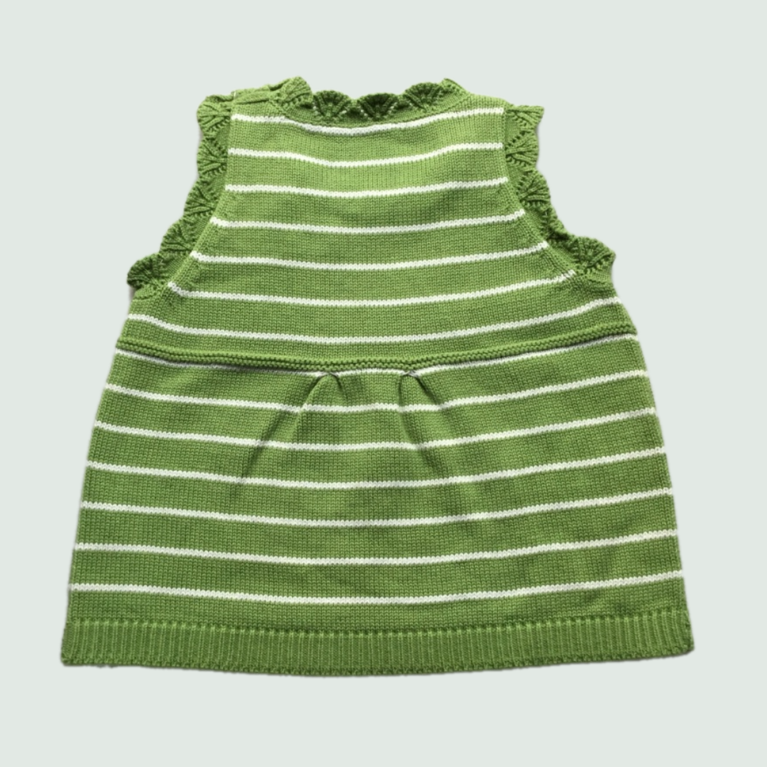 Green-white stripes Baby Frock - Back View