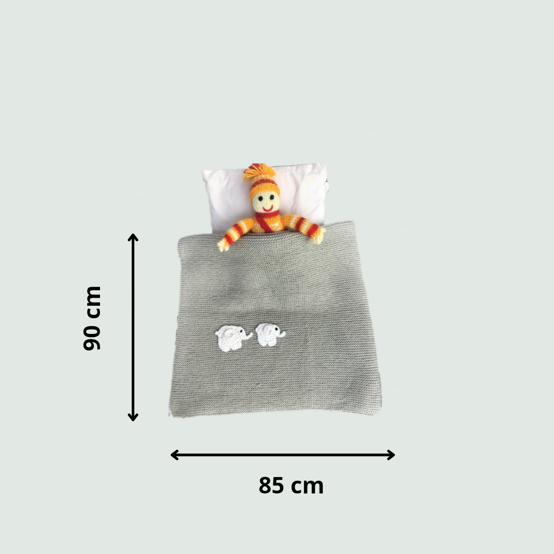 Elephant Knitted AC Blanket/Quilt with Cap for Newborn Baby | 100% Organic Cotton - Mojopanda Organic Store