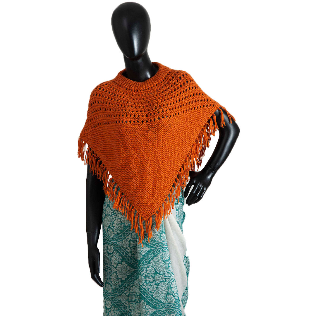 Poncho & Shrugs |Tomato Cream| For Women's | 100% Premium Wool