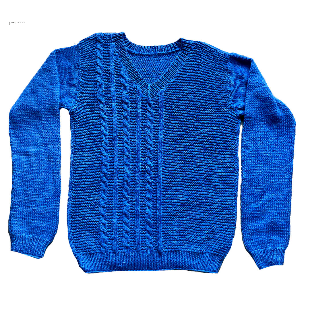 Pullover V Neck - Mid Blue | For Men | 100% Organic Wool