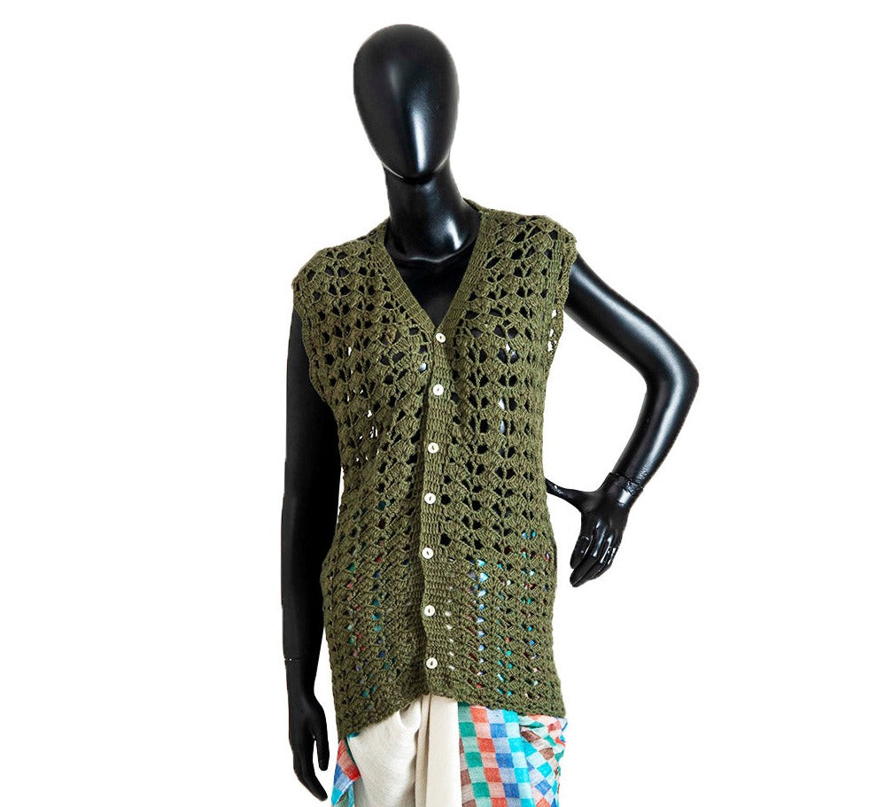 Organic Wool | Cardigan Crochet | Olive Green