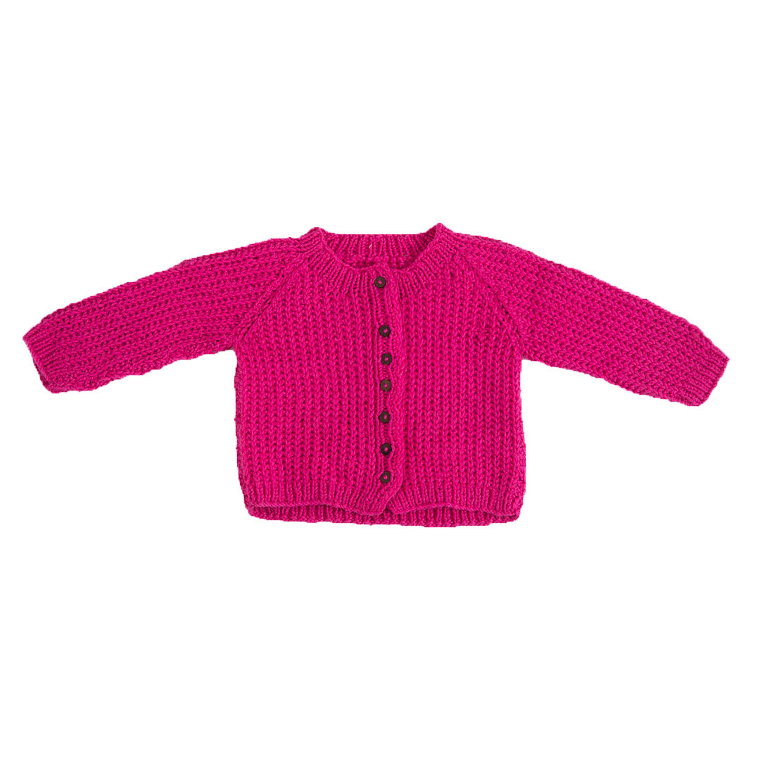 Cardigan Fuchsia Fedora | 100% Organic Wool | For Women | Size- 12 Month