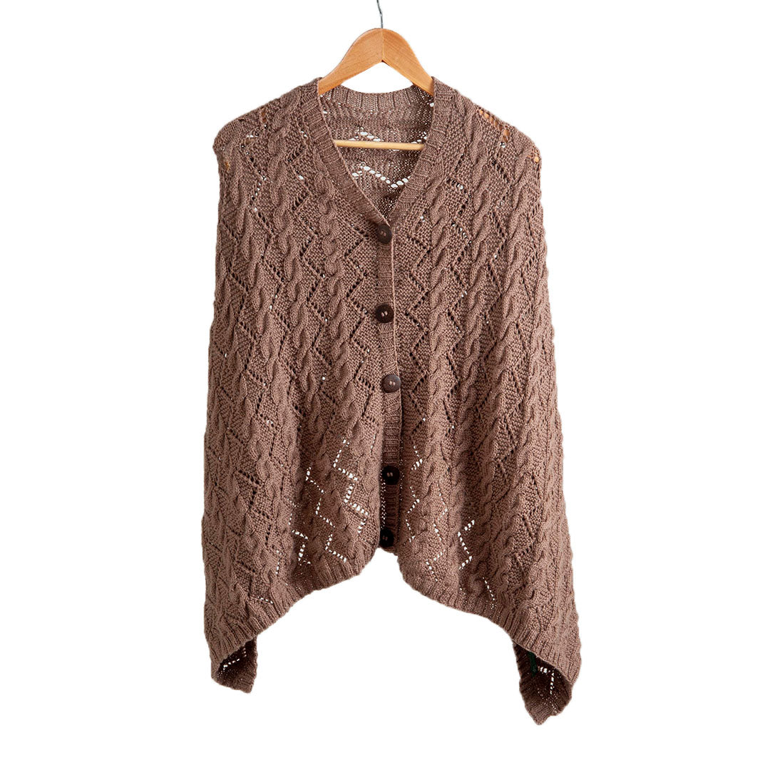 Poncho V Neck, -Beige | For Women | 100% Organic Wool