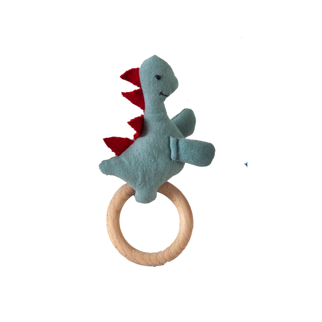 Dino Rattle Knitted Light Green & Red Baby Stuffed/Plush/Soft Toy | 100% Premium Cotton