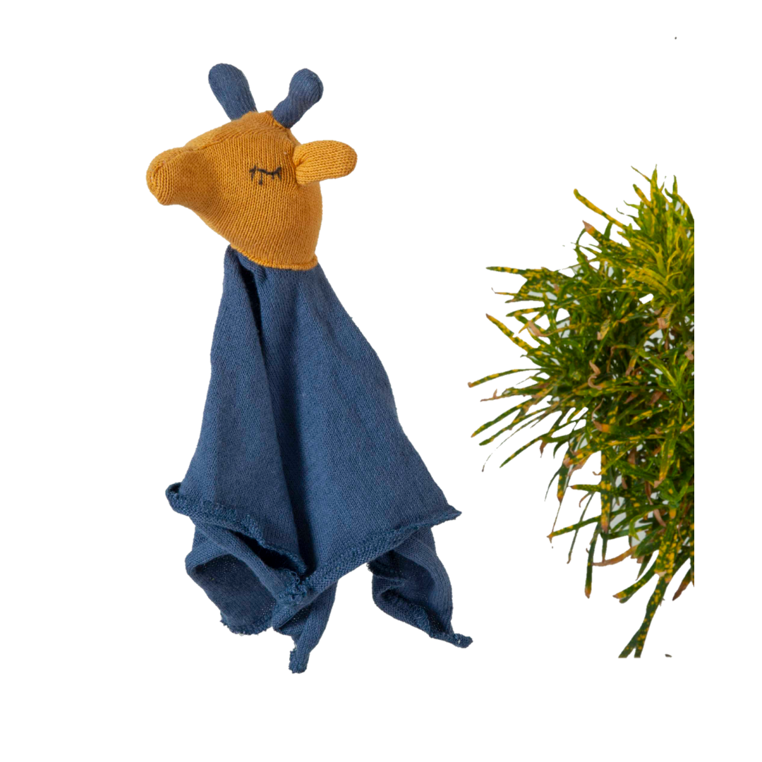 Giraffe Comforter Mustard and Blue Stuffed/Plush/Soft Toy | 100% Organic cotton