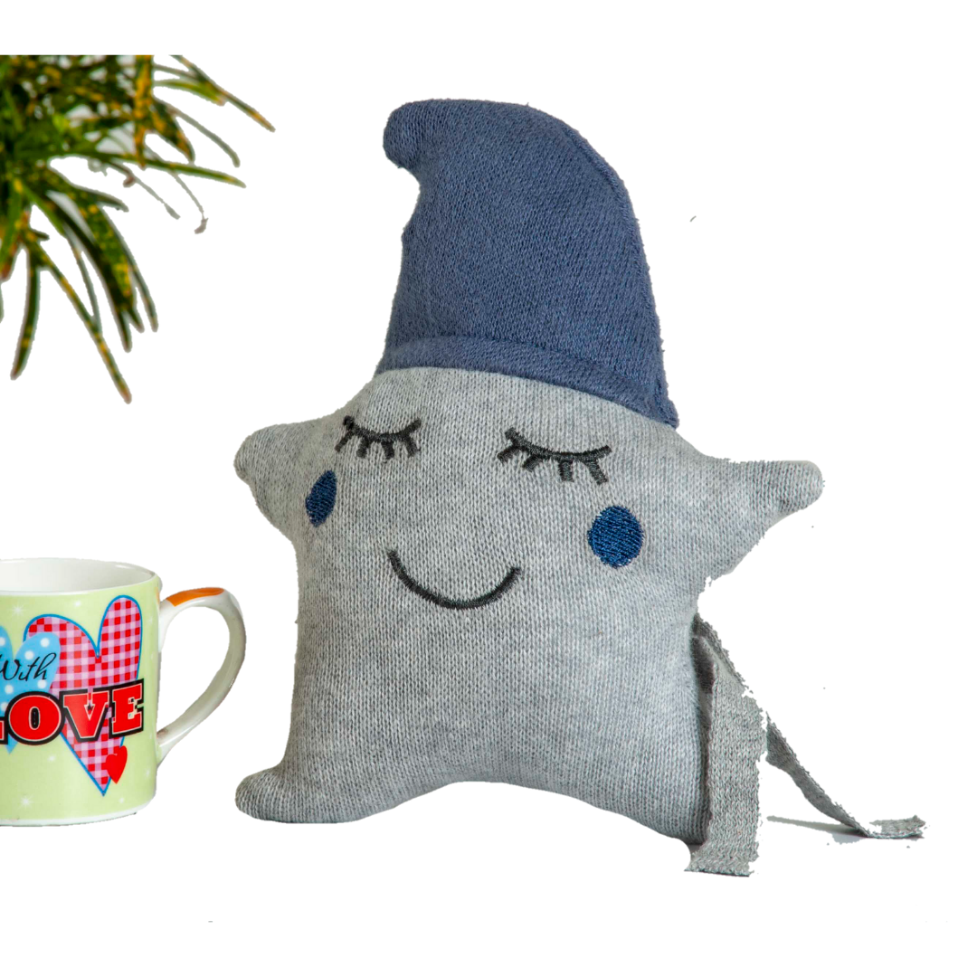 Joker Pillow Grey & Blue Knitted Stuffed/Plush/Soft Toy | 100% Premium Cotton