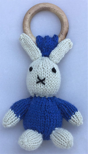 Bunny Ring Rattler | Hand Knit | Stuffed/Plush/Soft Toy | 100% Organic | Health-Pro