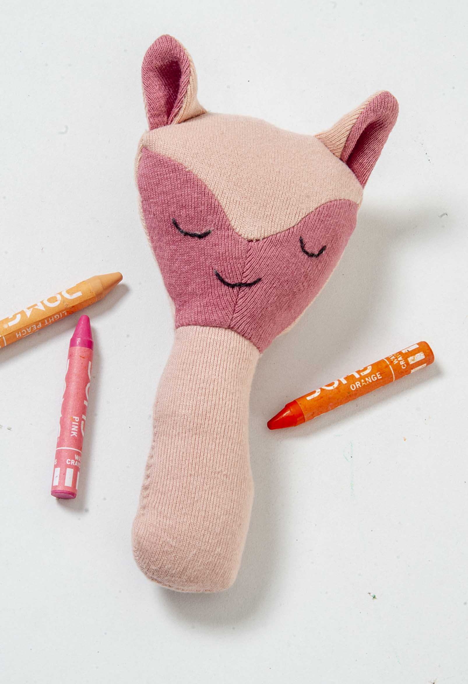 Fox Rattle Pink Knitted Stuffed/Plush/Baby/Soft Toy | 100% Premium Cotton