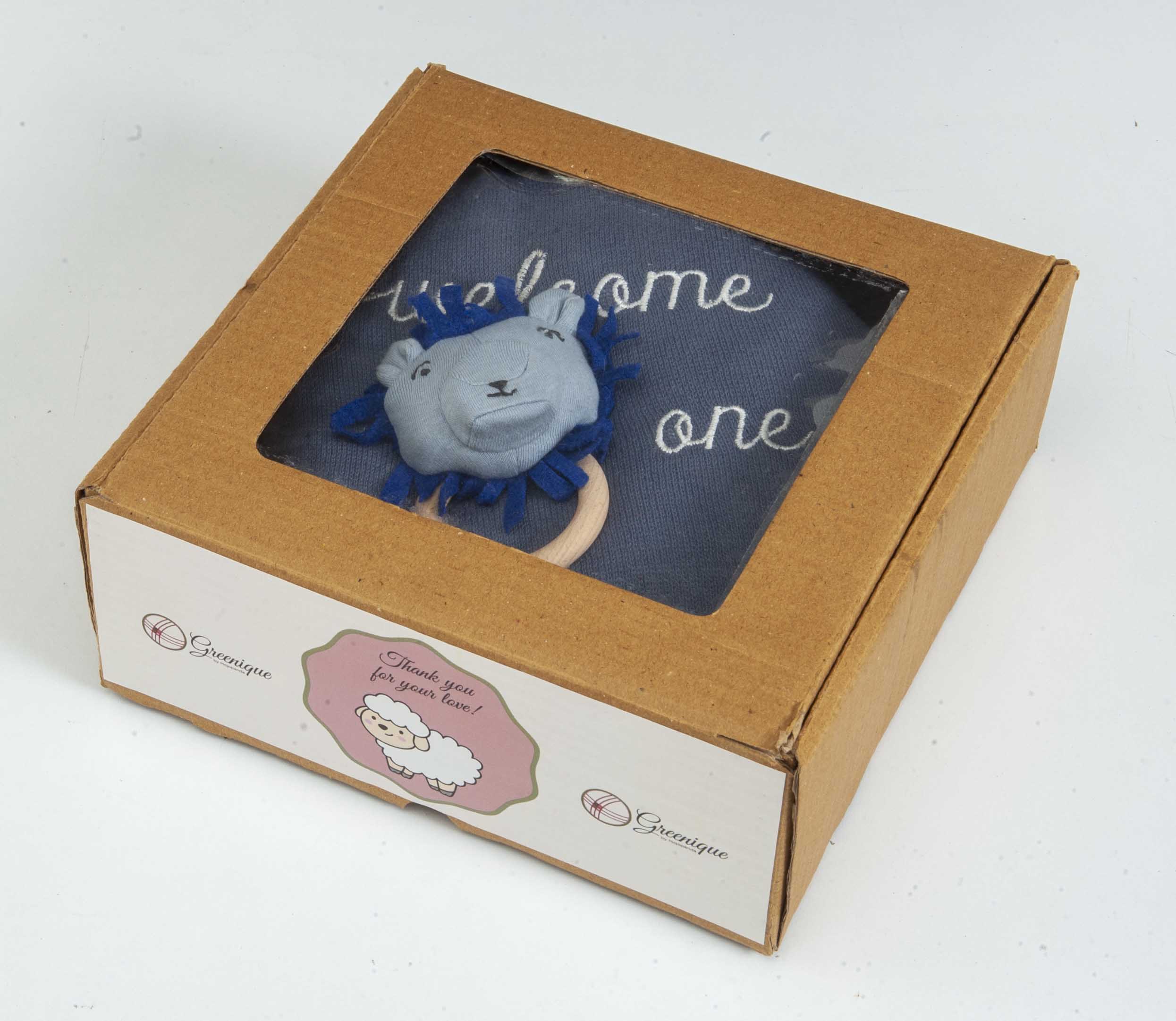 Gift Set of 2 (Cushion, Lion Rattle) | 100% Organic Cotton