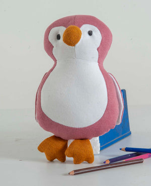 Bucky - The Penguin Knitted Pink, white & Orange Stuffed/Plush/Baby/Soft Toy | 100% Premium Cotton