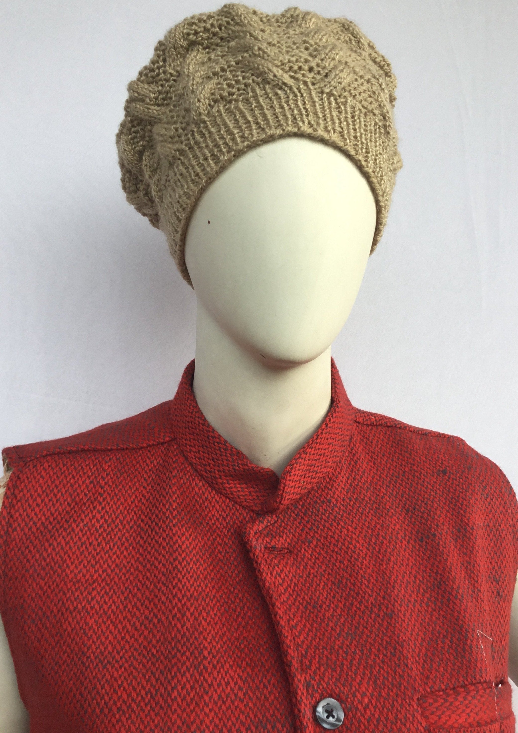 Woollen Nehru Jacket - Half Sleeve - Red & Grey | 100% Wool