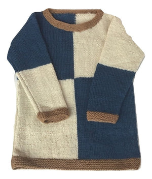 Pullover White-Blue Woolen | Unisex | 100% Organic Wool - Mojopanda Organic Store