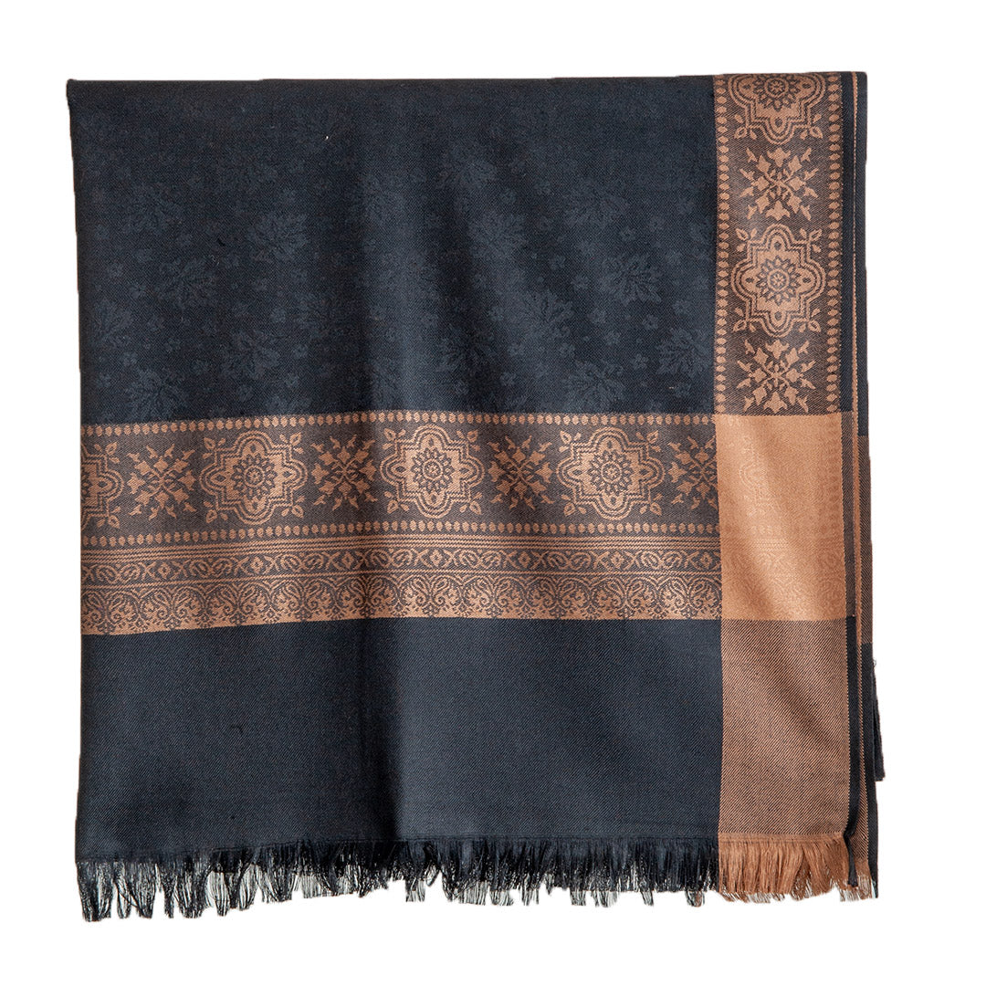 Woolen Stoles & Shawls | Black & Beige | 100x210 CM |