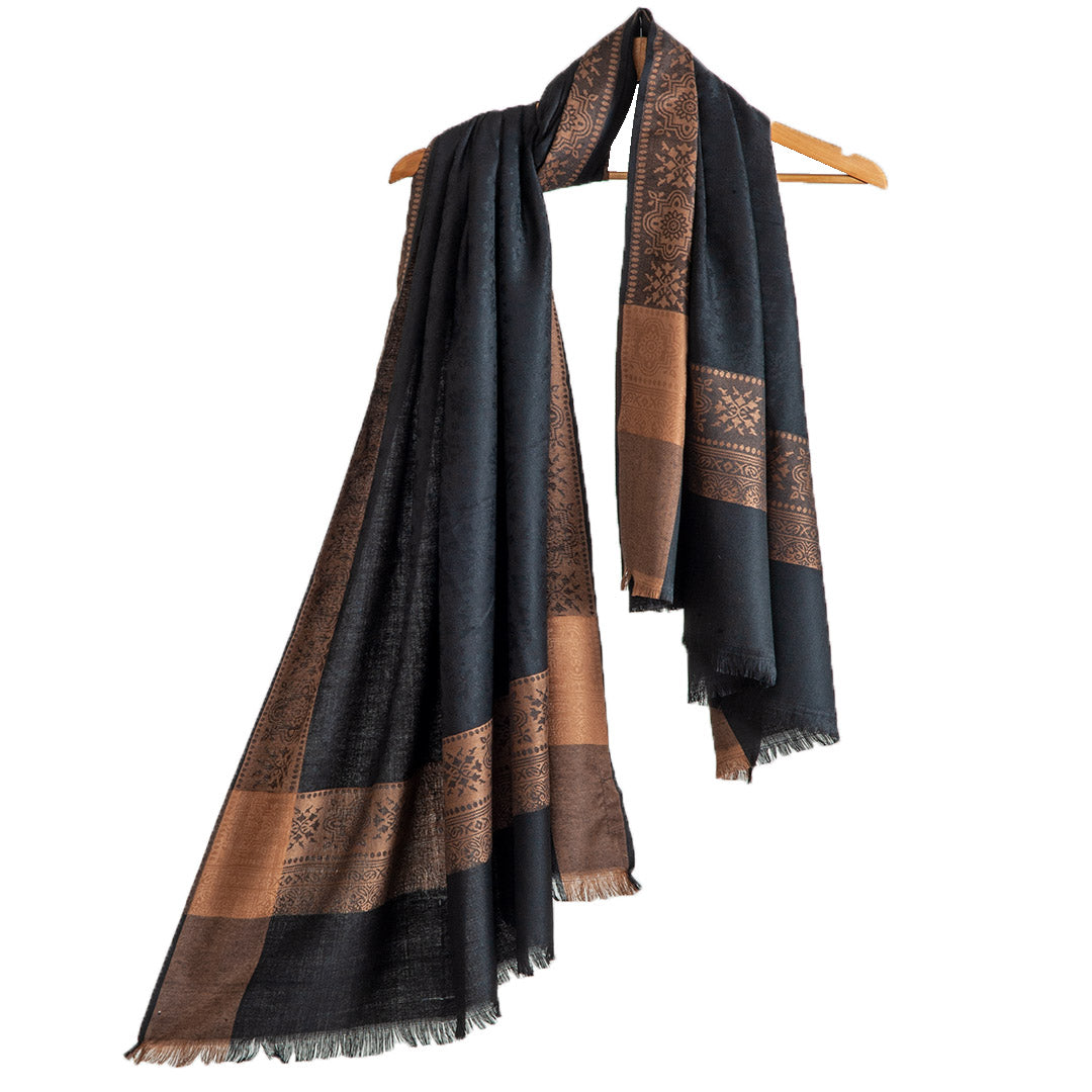 Woolen Stoles & Shawls | Black & Beige | 100x210 CM |
