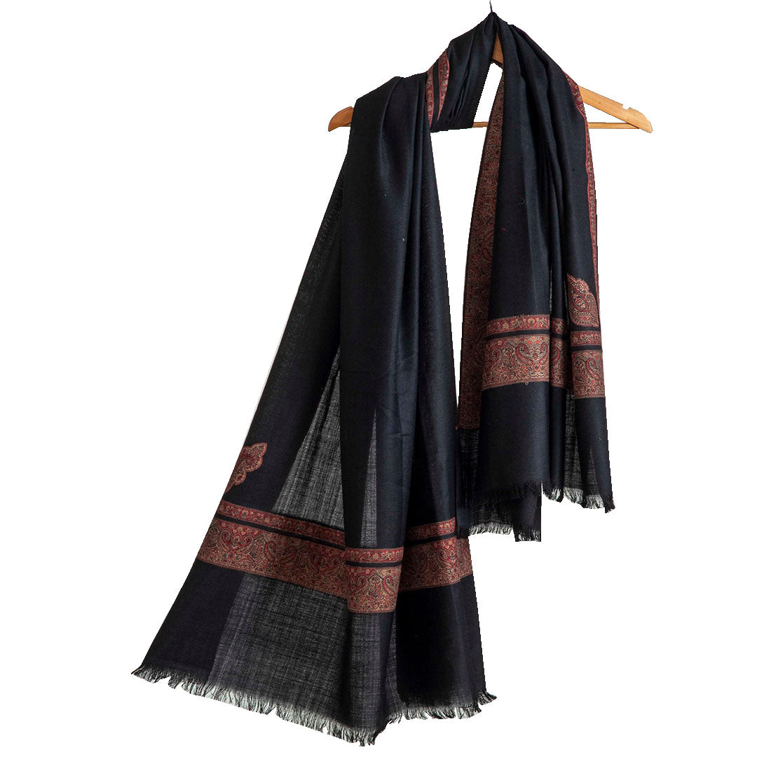 Woolen Stoles & Shawls | Black  & Multi| 100x200 CM|