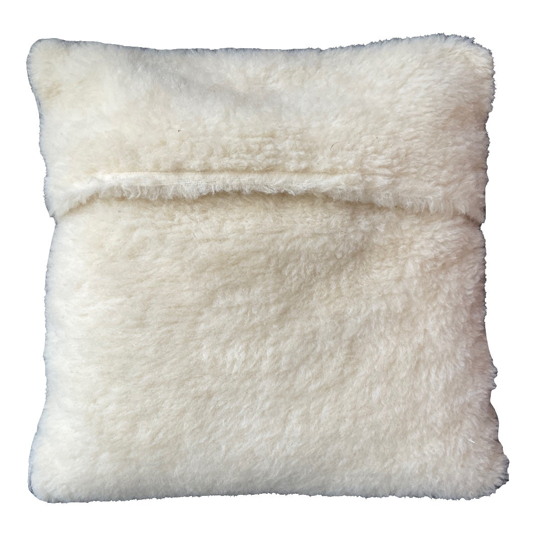 White Cushion with Sherpa Fabric  Front and Back