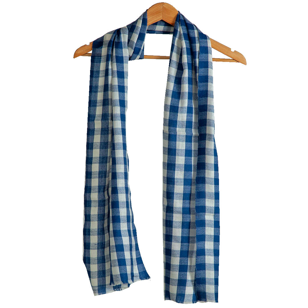 Woolen  Mufflers  | Check Design |Blue & off White | 40x200 CM