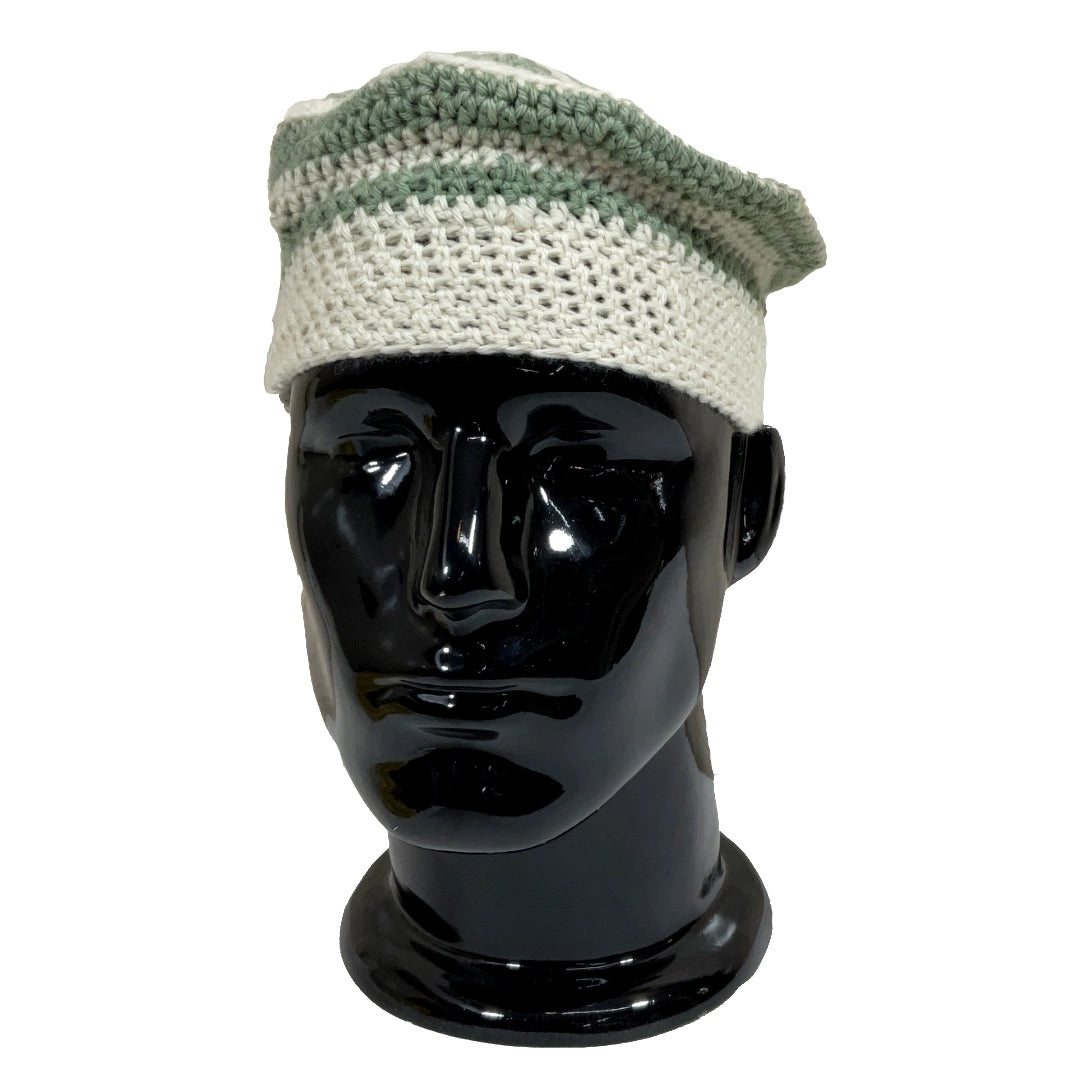 Wool Cap | Crochet | 100% Wool | Unisex | White & Grey