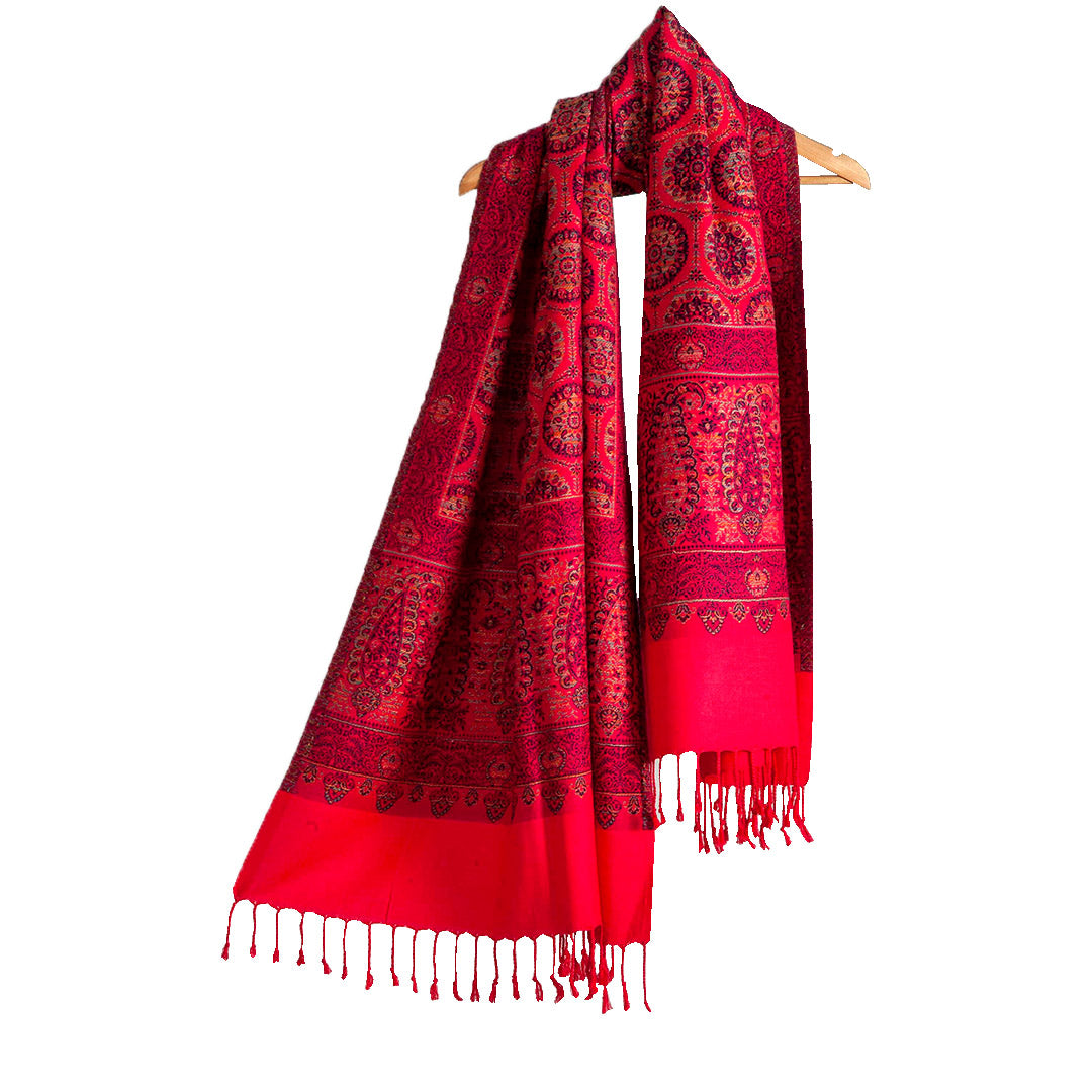 Woolen Stoles & Shawls | Red & Multi | 75x200 CM |
