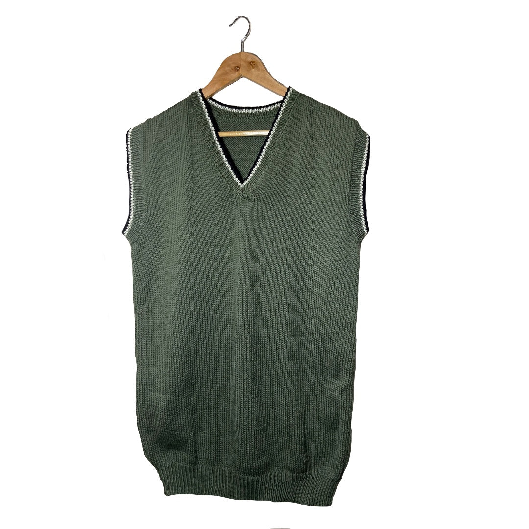 Pullover  V - Neck  Half  Sleeve - Dark olive , ivory , Black  |  For  Men  |  100% Organic Wool