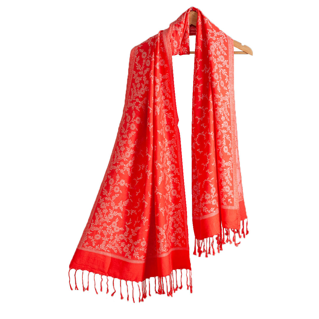 Woolen Stoles & Shawls |Red & Beige | 70x200 CM |