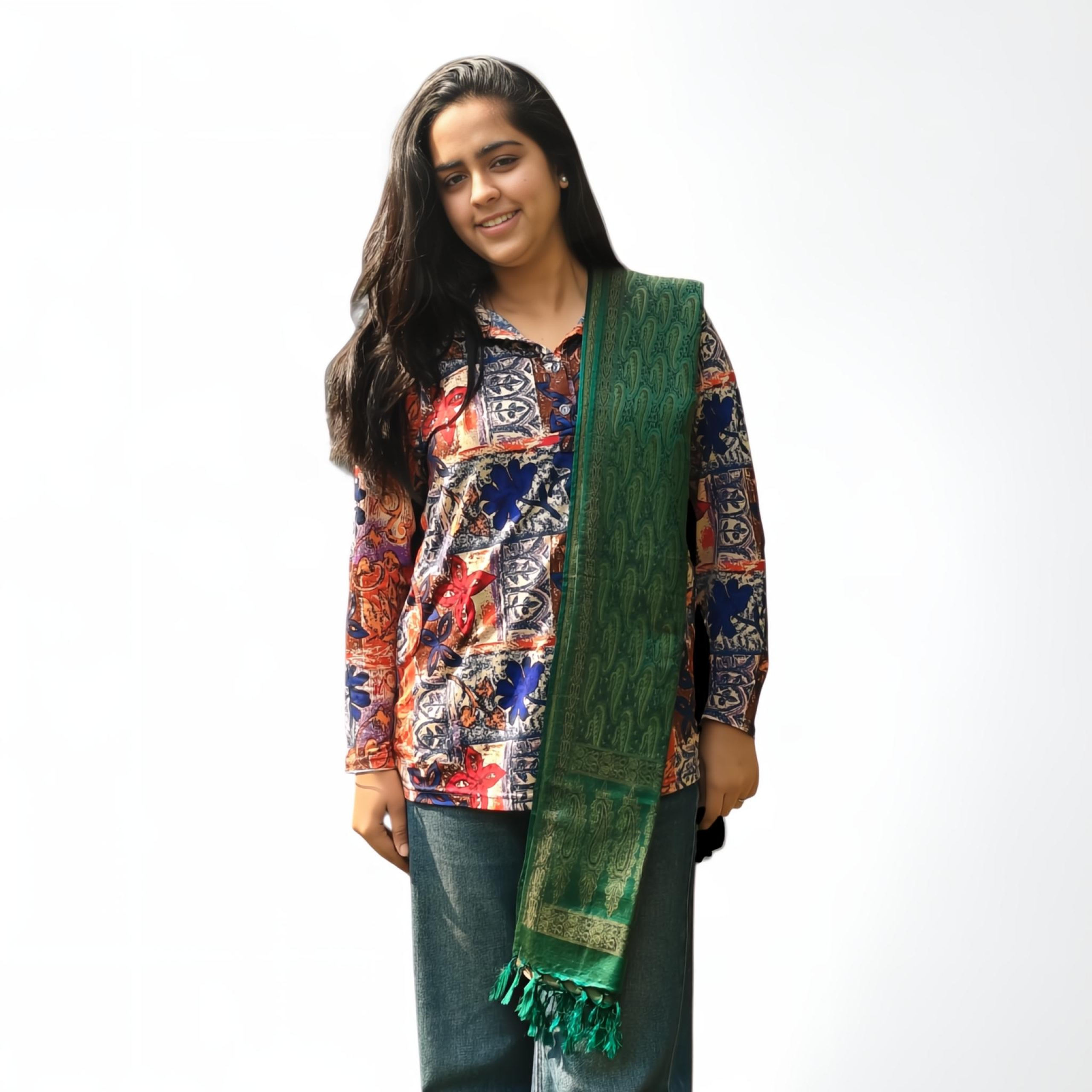 Banana Green Stole | Intricate Paisley Design | For Women