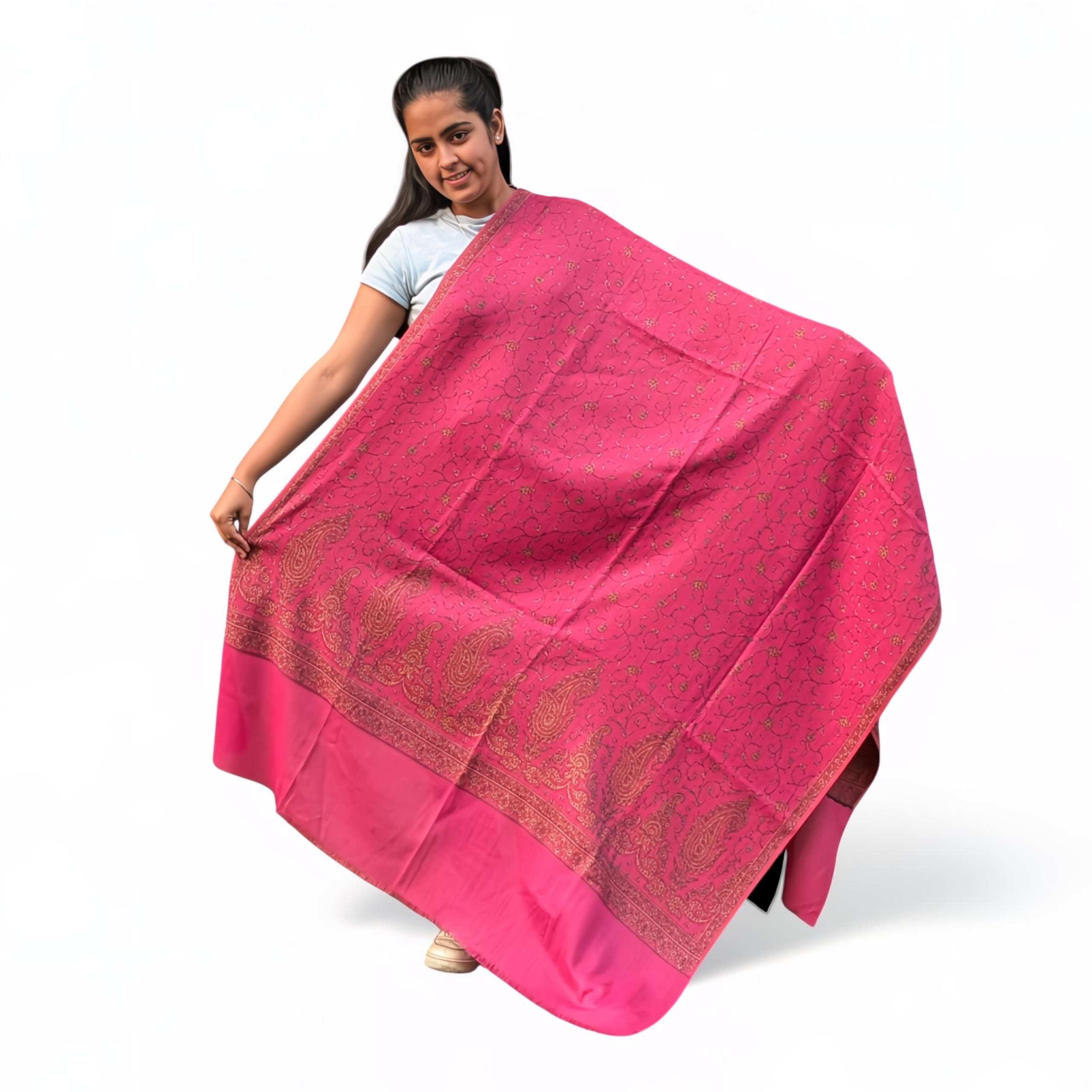 Pink Viscose Printed Stole | Multi-Pattern Ethnic Design | Soft Lightweight Wrap