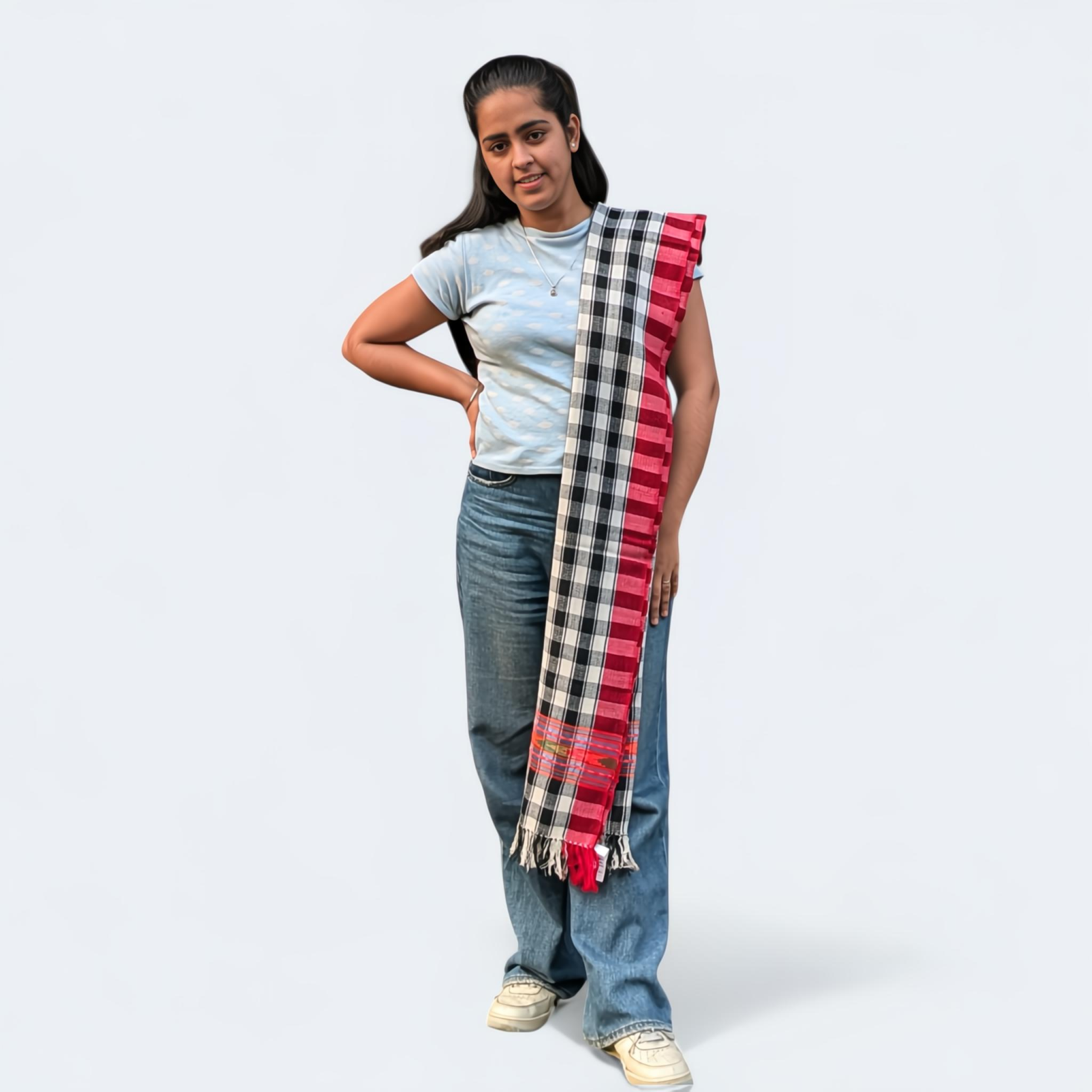 Woolen Stoles & Shawls|  Check design  | Black & Multi | 70x200 CM |