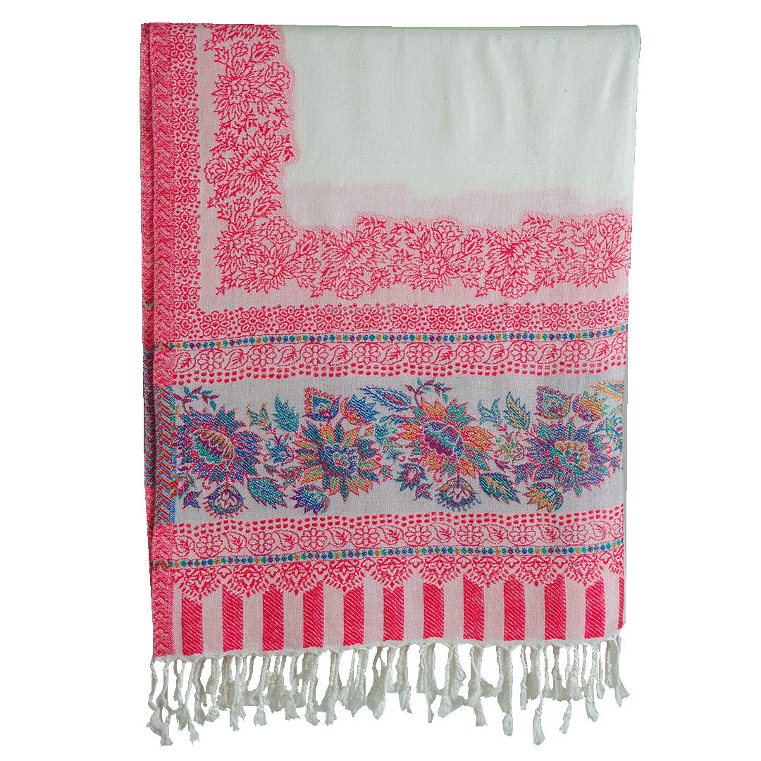 Woolen Stoles & Shawls | White & Multi | 70x210 CM |